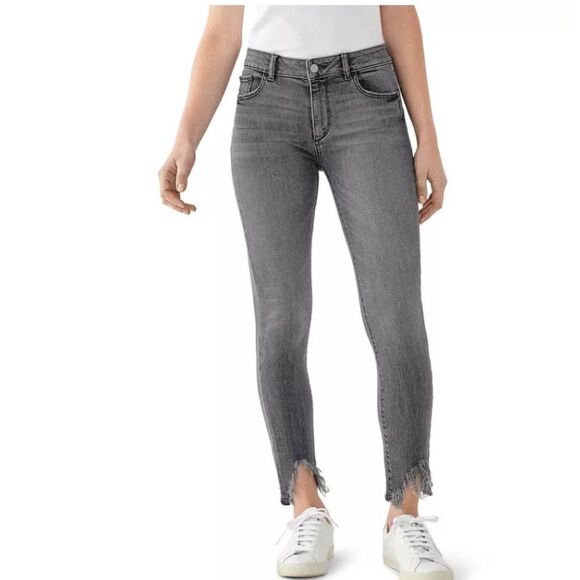 DL1961 Florence Mid Rise Instasculpt Skinny Ankle Chewed Hem Jeans Flint Wash 27 - Picture 1 of 10